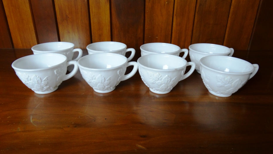 Vintage Grape Pattern Milk Glass Punch Cups