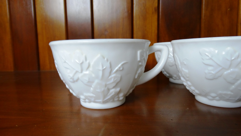 Vintage Grape Pattern Milk Glass Punch Cups