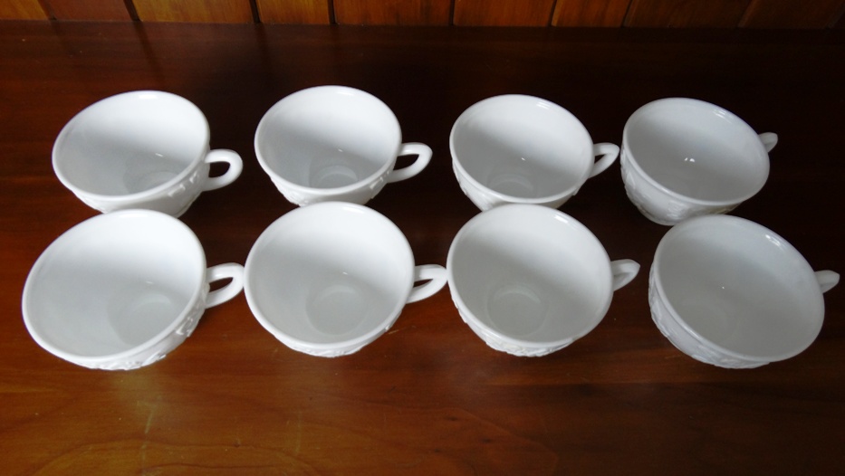 Vintage Grape Pattern Milk Glass Punch Cups