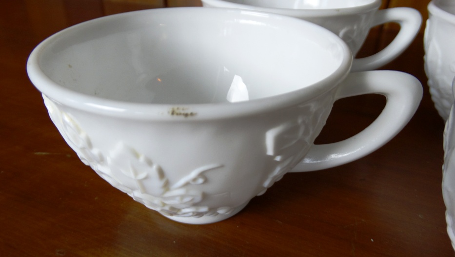 Vintage Grape Pattern Milk Glass Punch Cups