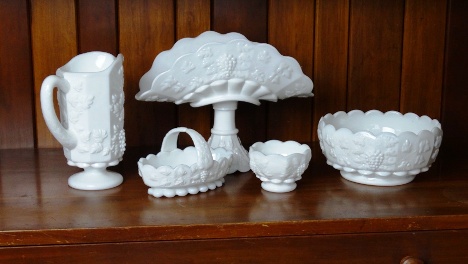 Vintage Westmoreland Paneled Grape Pattern Milk Glass Pieces