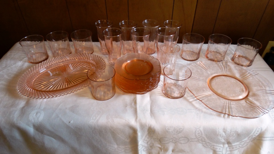 Vintage Pink Depression Dishes and Pink Beverage Glasses