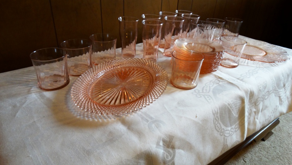 Vintage Pink Depression Dishes and Pink Beverage Glasses