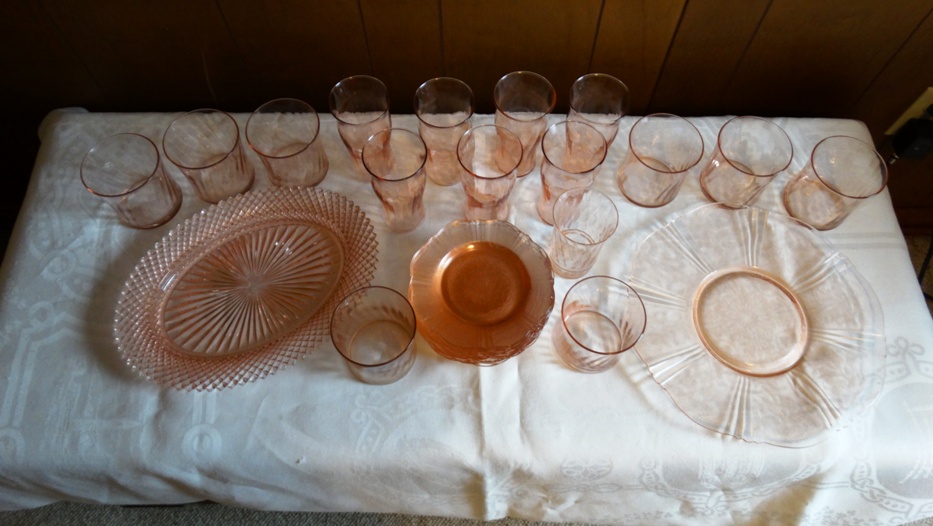 Vintage Pink Depression Dishes and Pink Beverage Glasses