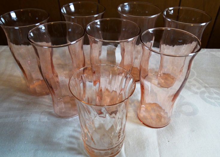 Vintage Pink Depression Dishes and Pink Beverage Glasses
