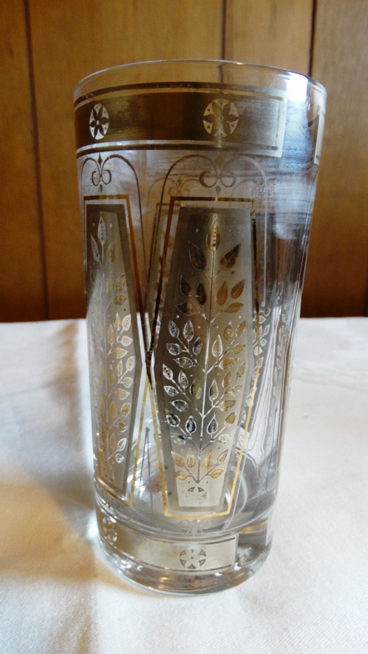 Two Cut Glass Decanters and Five Mid-Century Culver Glasses