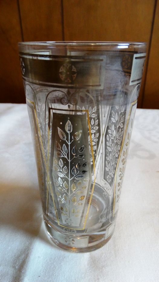 Two Cut Glass Decanters and Five Mid-Century Culver Glasses