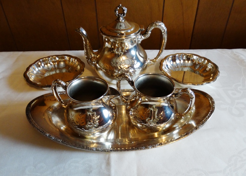 Waltham Tea and Sugar Set with Other Silverplate Pieces