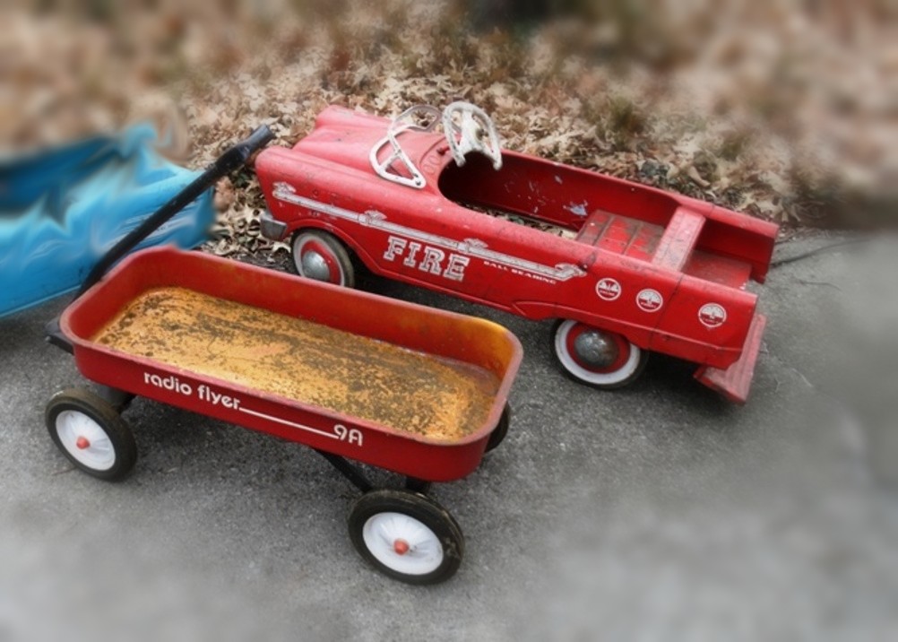 Vintage Murray Fire Car and Radio Flyer Wagon