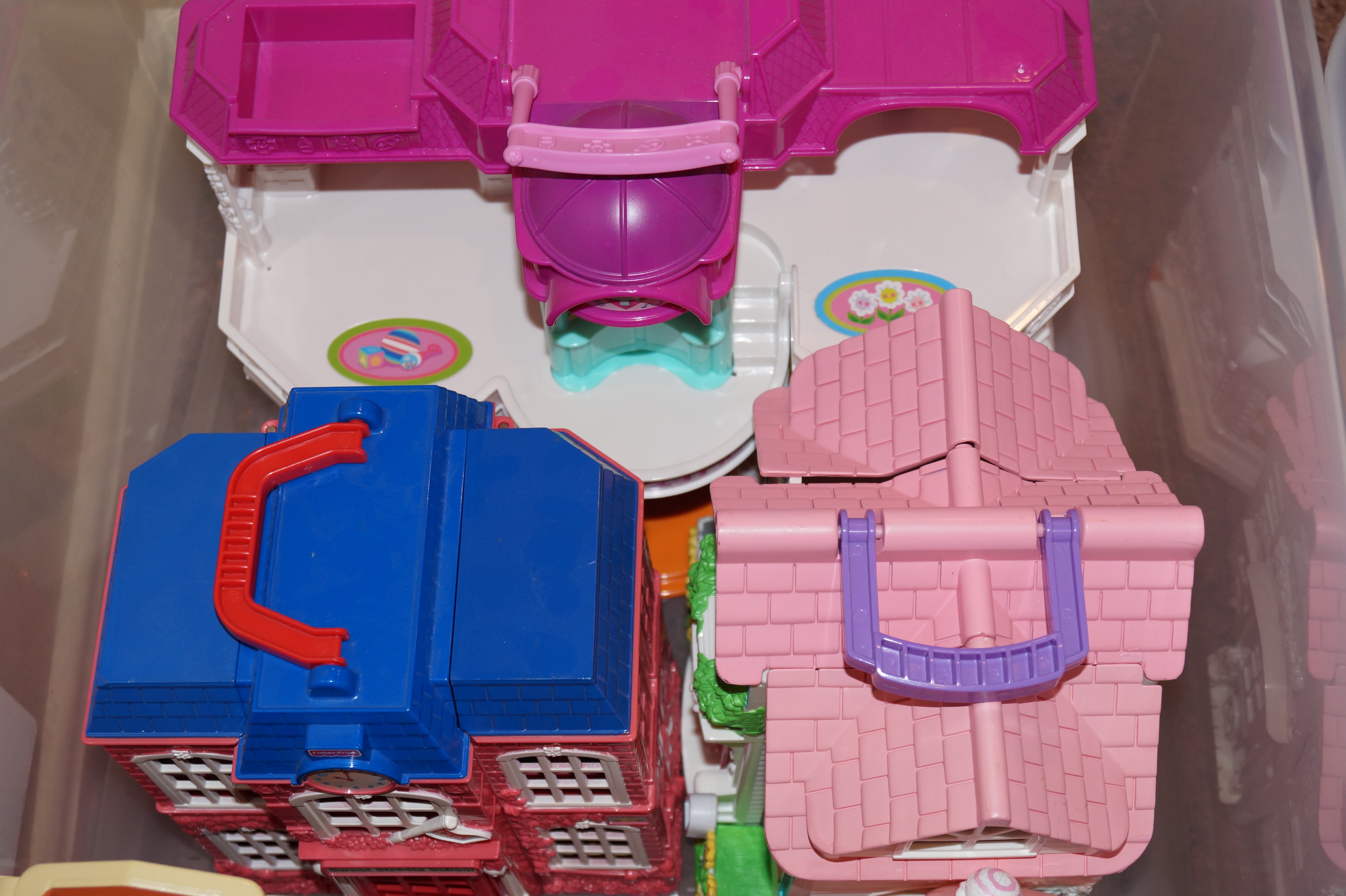 Two Bins Full of Fisher Price/Mattel Toys