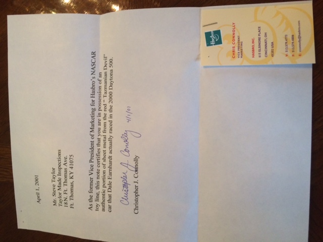 Authentic Piece of Dale Earnhardt's  Race Car "Tasmanian Devil"