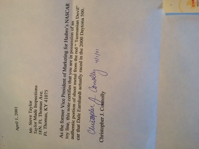 Authentic Piece of Dale Earnhardt's  Race Car "Tasmanian Devil"