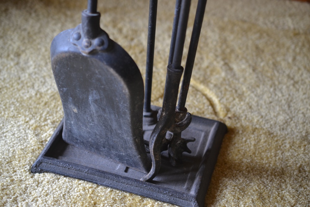 Reproduction Hessian Grenadier Cast Iron Andirons & Hearth Set