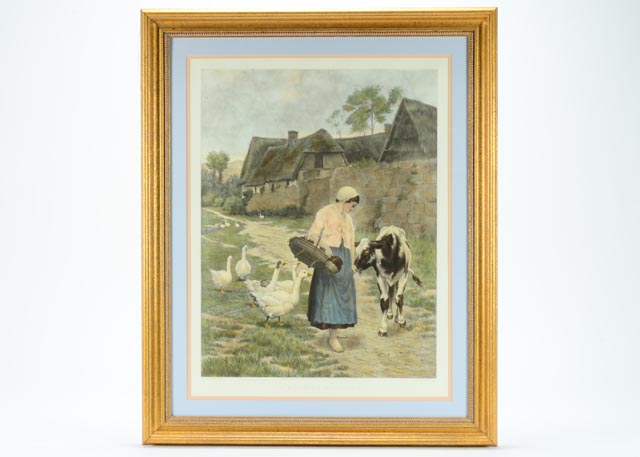 "A Morning Greeting" Hand-Painted Engraving, Circa 1885