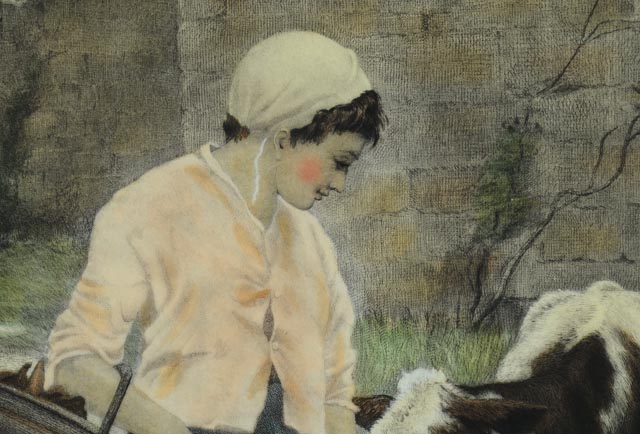 "A Morning Greeting" Hand-Painted Engraving, Circa 1885