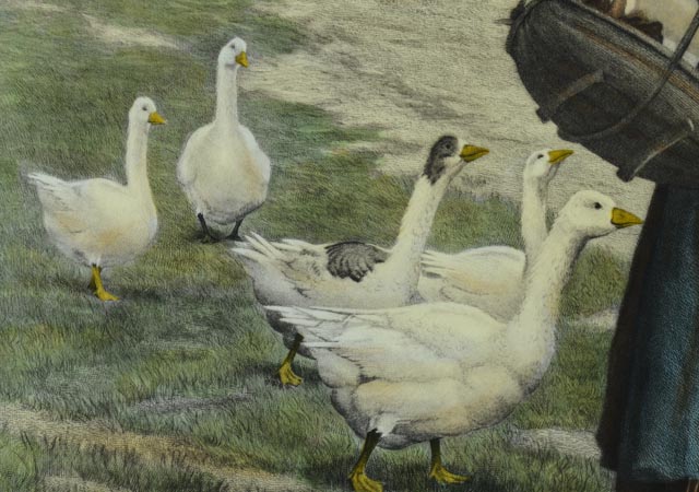 "A Morning Greeting" Hand-Painted Engraving, Circa 1885