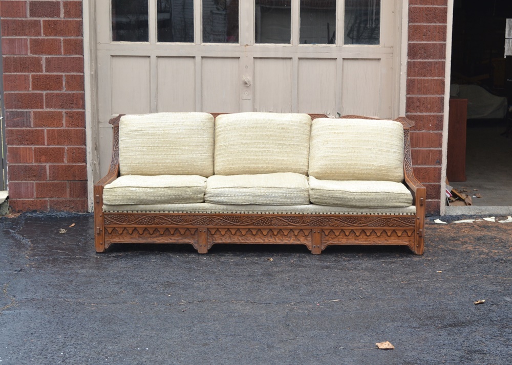 Vintage Romweber "Viking Oak" Sofa With Grapevine Design