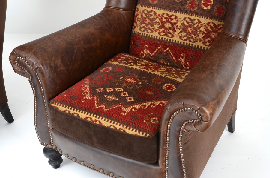 Pair of Old Hickory Tannery Southwestern Wingback Chairs