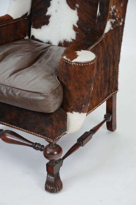 Southwestern Cowhide And Leather High Wingback Chair