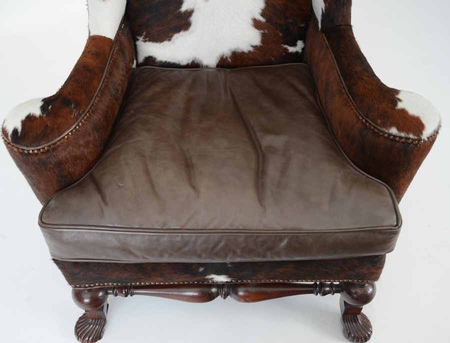 Southwestern Cowhide And Leather High Wingback Chair