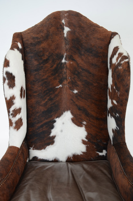 Southwestern Cowhide And Leather High Wingback Chair