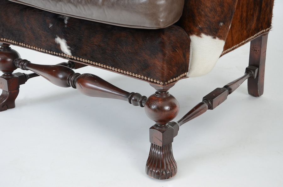 Southwestern Cowhide And Leather High Wingback Chair