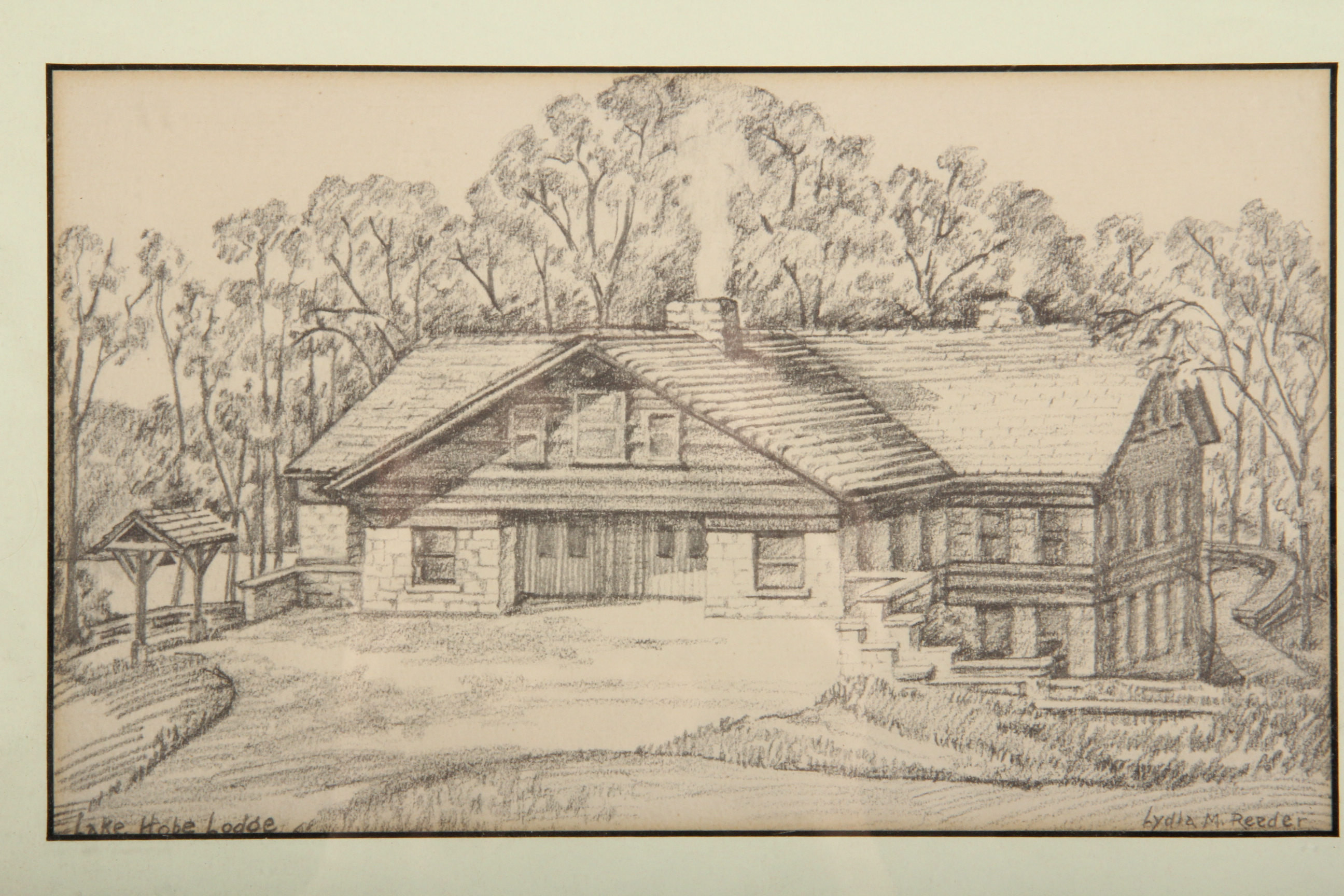 Lydia M. Reeder Drawing, "Lake Hope Lodge"