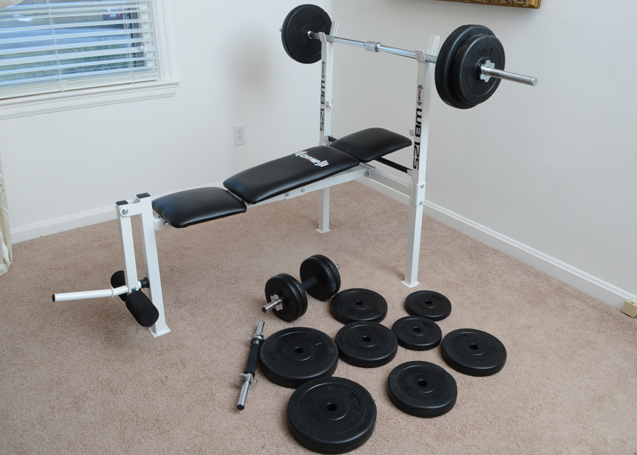 Body Champ WB125 Pro Spirit Free Weight Bench and Weights EBTH