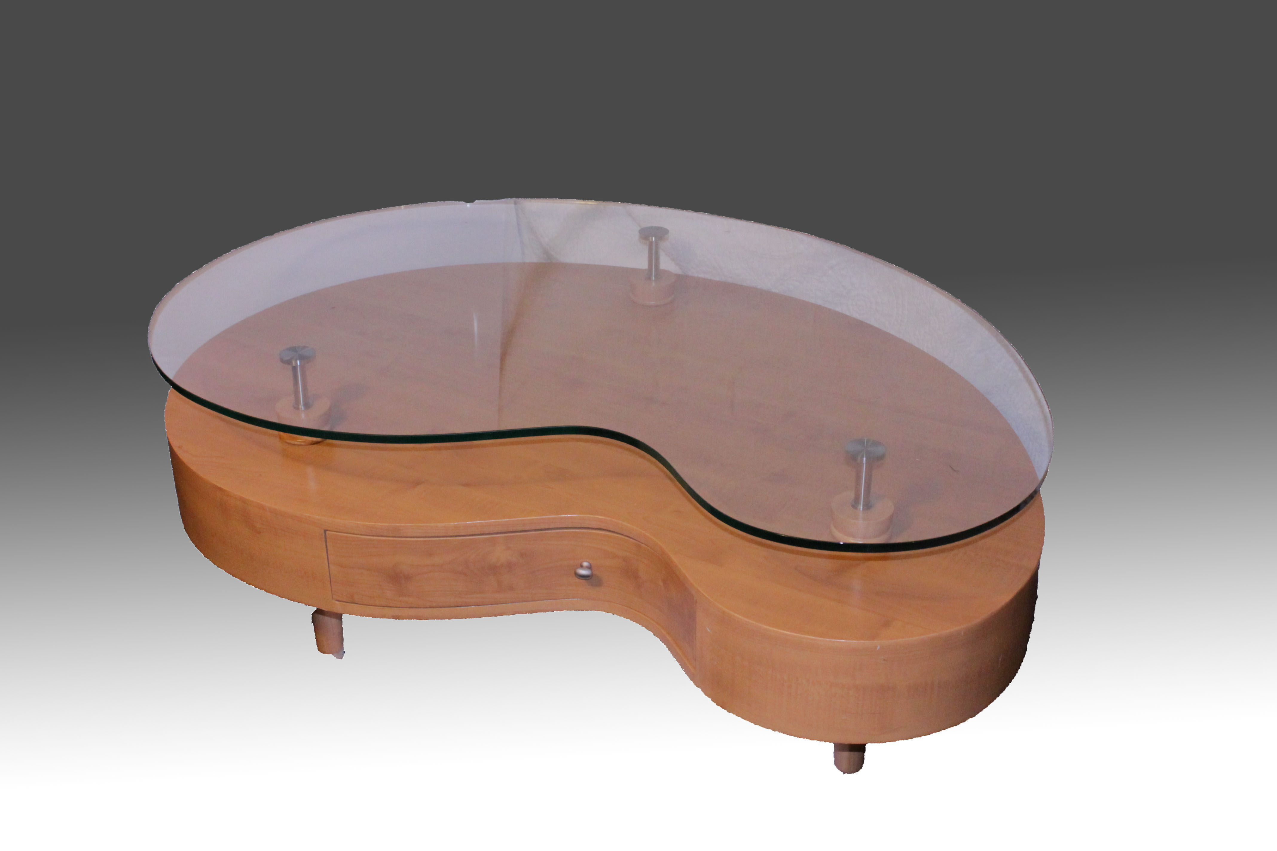 Mid Century Modern Style Kidney Shaped Glass Top Table
