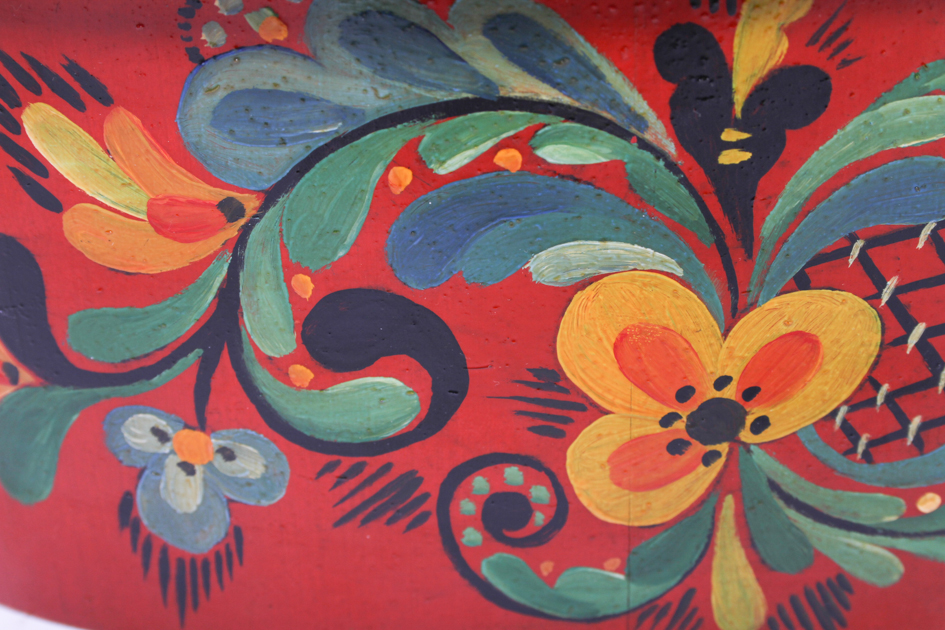 Antique Scandinavian Hand-Painted Bent Wood Box