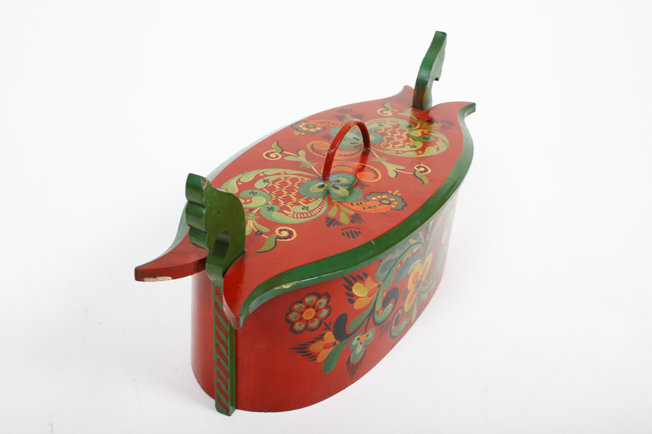 Antique Scandinavian Hand-Painted Bent Wood Box