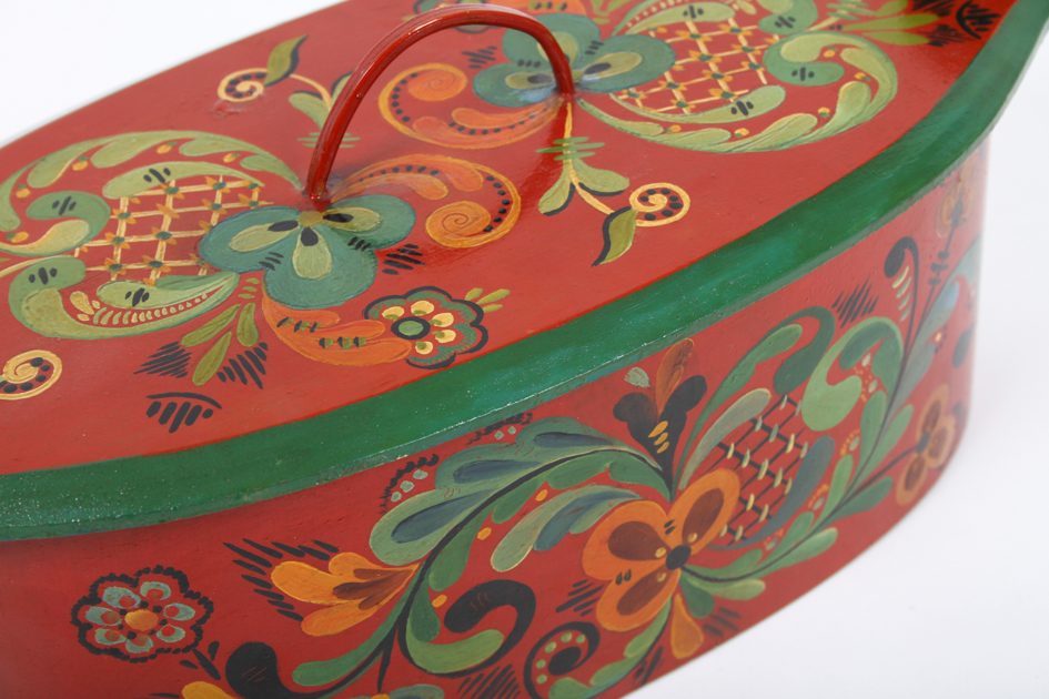 Antique Scandinavian Hand-Painted Bent Wood Box