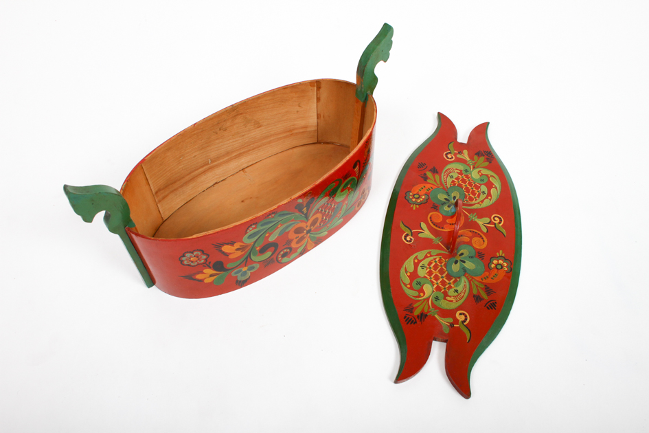 Antique Scandinavian Hand-Painted Bent Wood Box