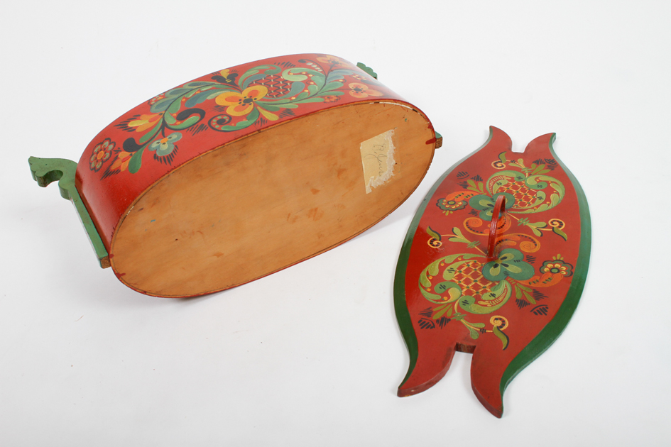 Antique Scandinavian Hand-Painted Bent Wood Box