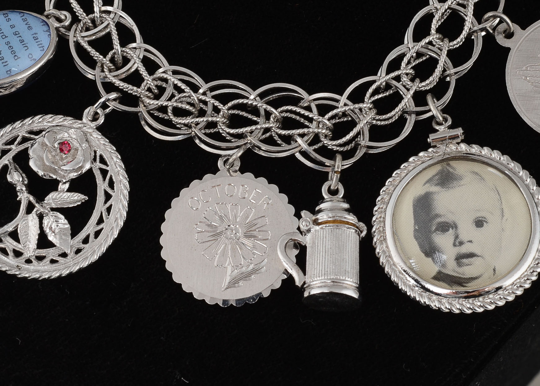 Sterling and Silver Tone Metal Charm Bracelet