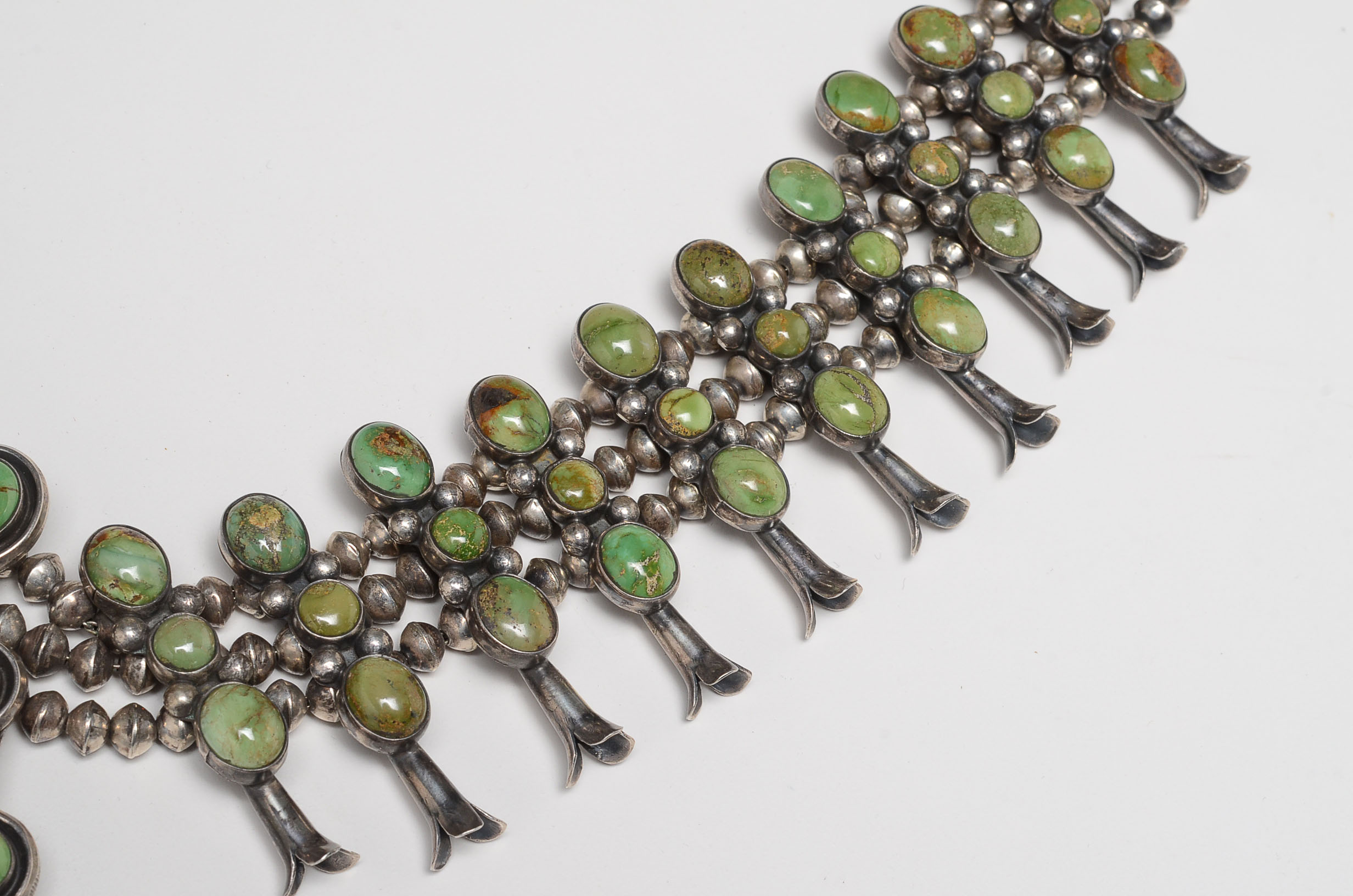 Mike Platero Navajo Squash Blossom Sterling Turquoise Necklace