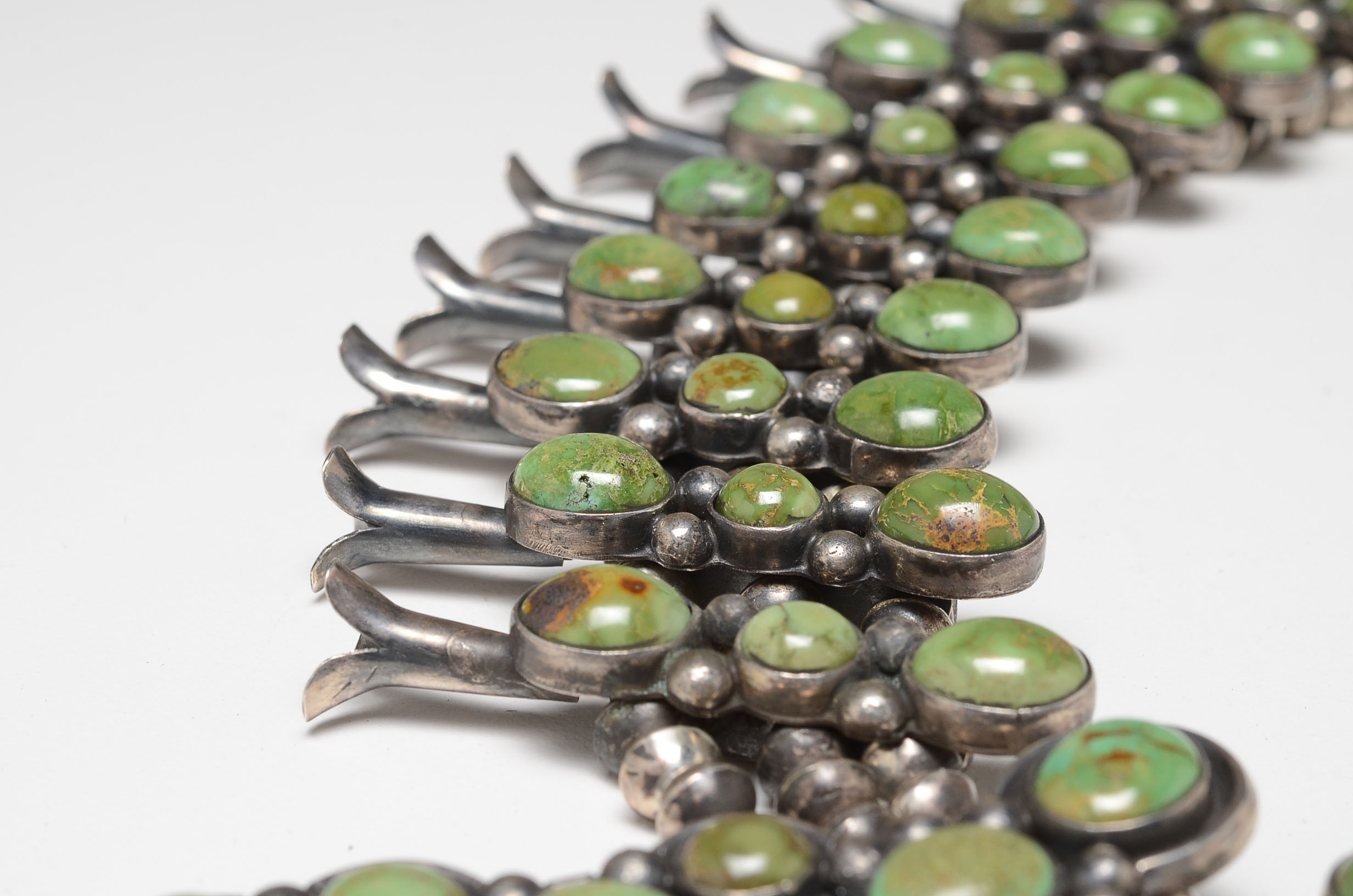 Mike Platero Navajo Squash Blossom Sterling Turquoise Necklace