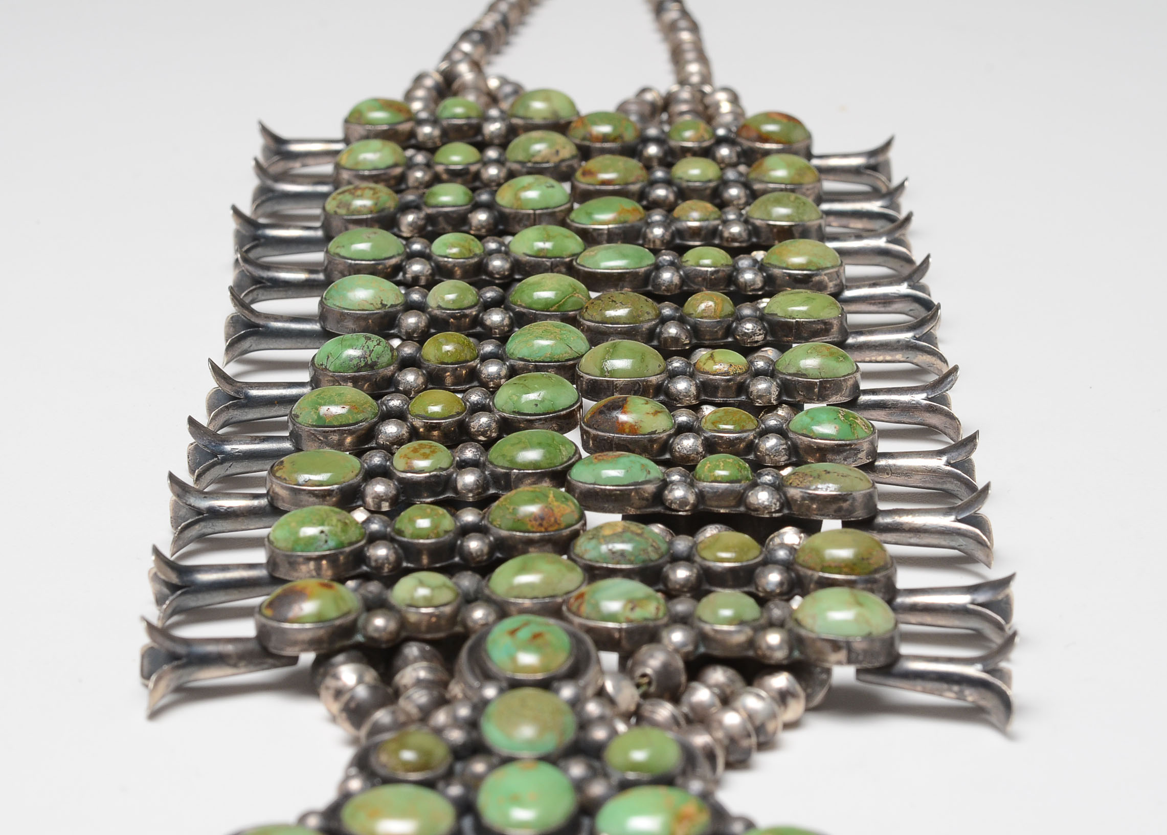 Mike Platero Navajo Squash Blossom Sterling Turquoise Necklace