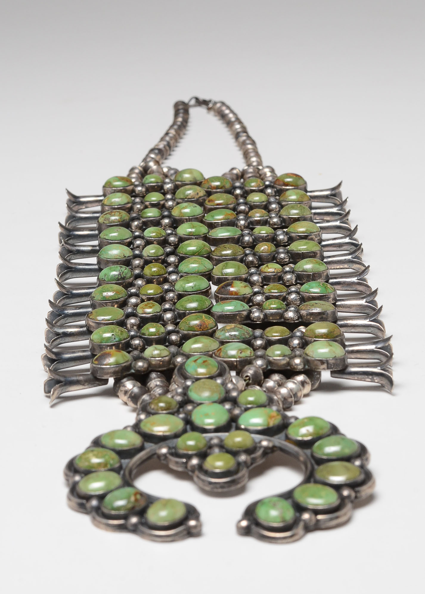 Mike Platero Navajo Squash Blossom Sterling Turquoise Necklace