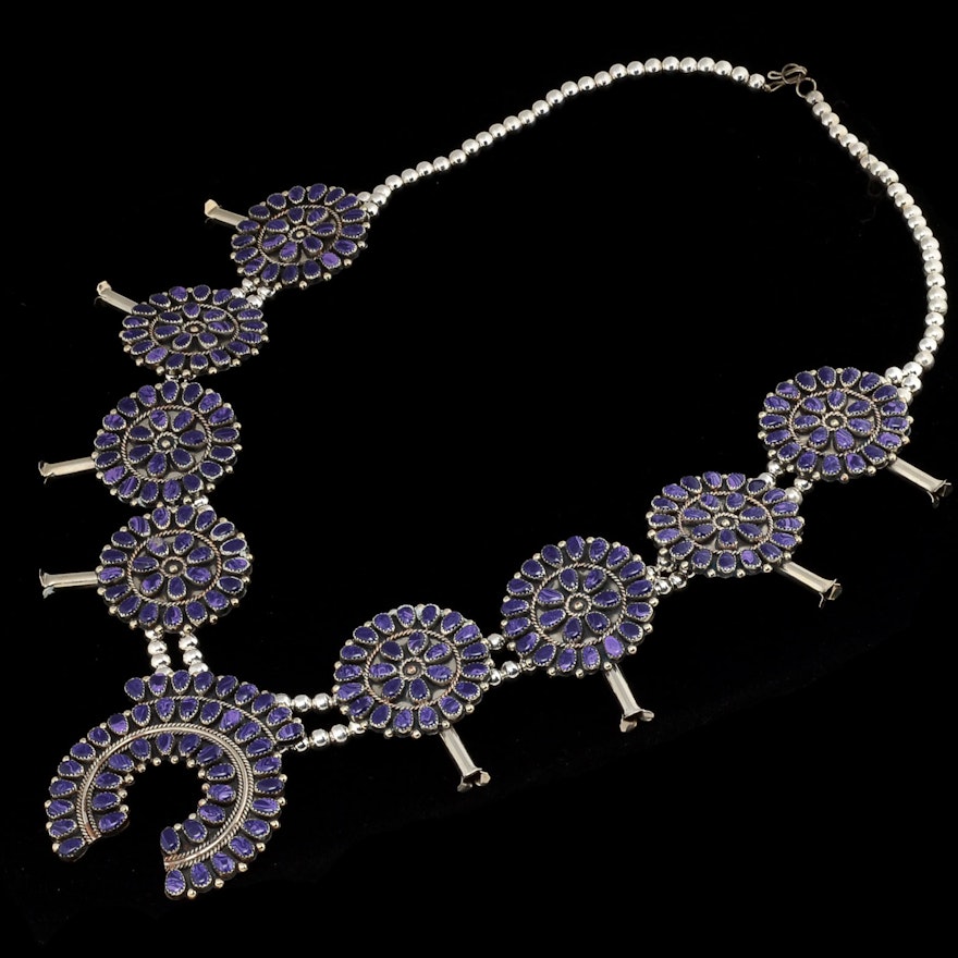 Gerald Mitchell Navajo Sugilite Squash Blossom Necklace