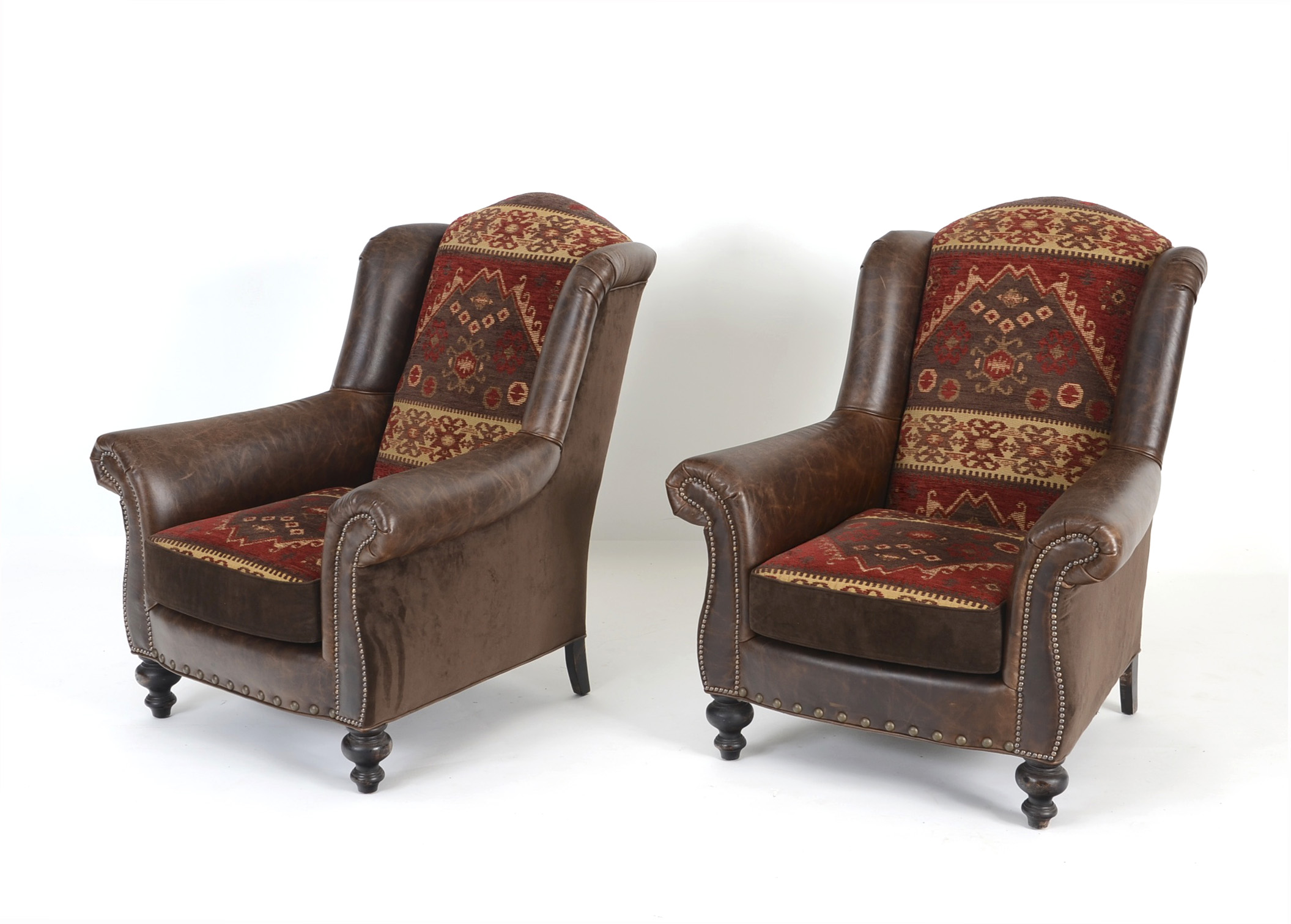 Pair of Old Hickory Tannery Southwestern Wingback Chairs