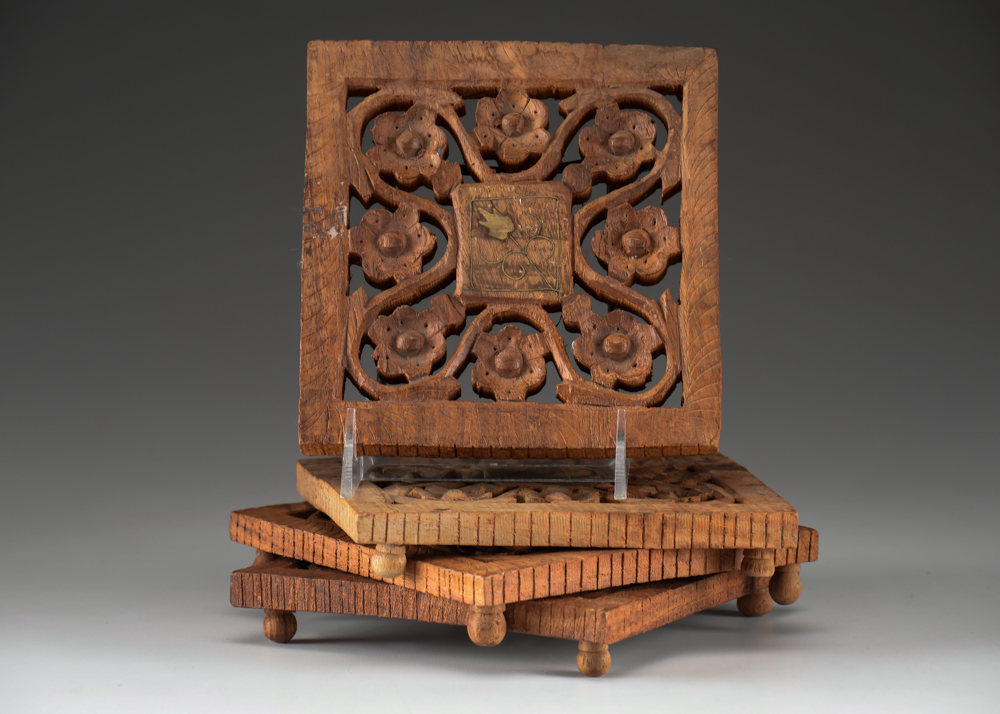 Four Hand-Carved Vintage Wooden Trivets