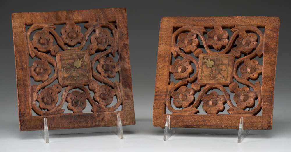 Four Hand-Carved Vintage Wooden Trivets