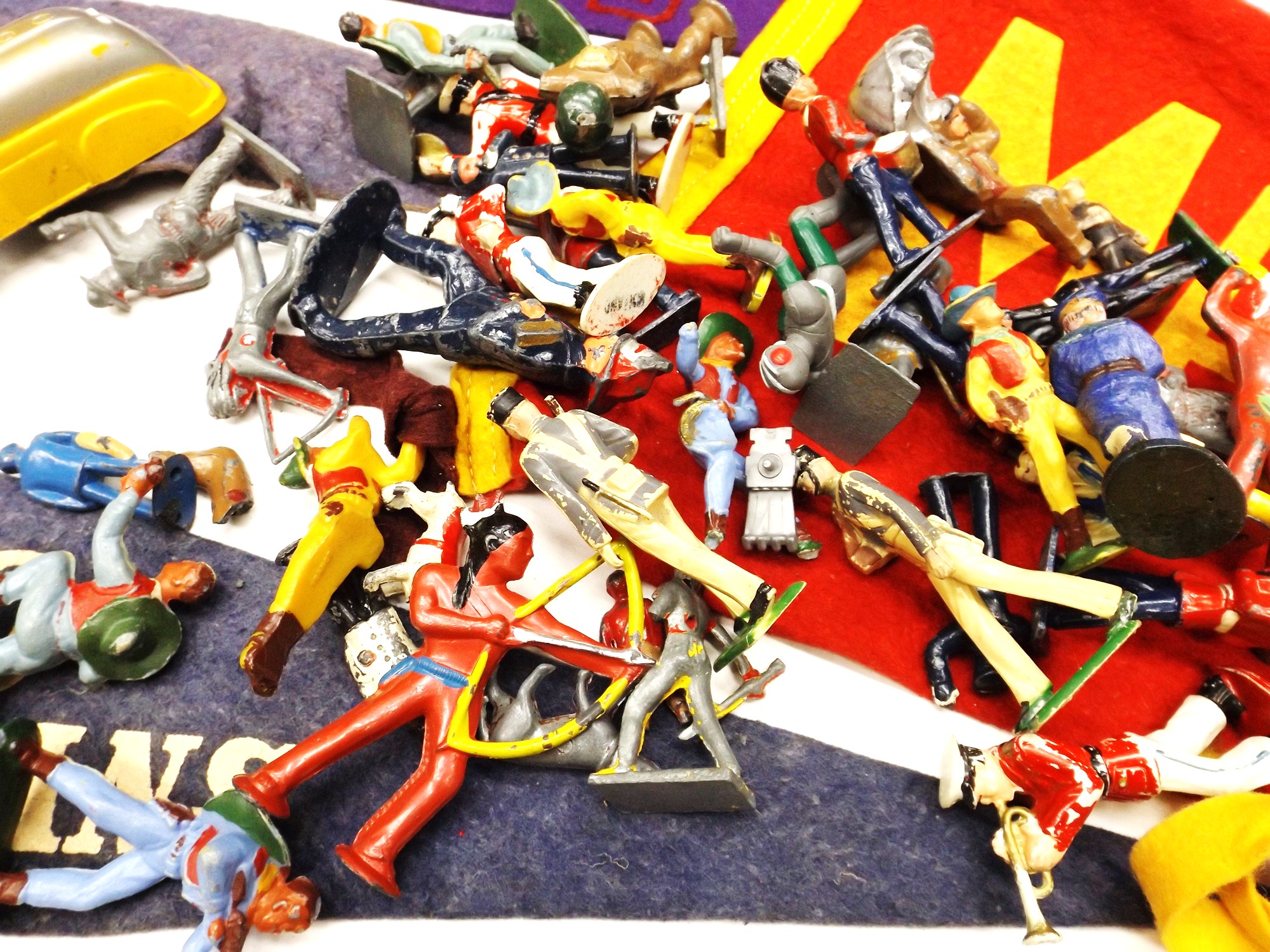 WWII Navy Hats, Vintage Metal Toy Soldiers and Felt Pennants