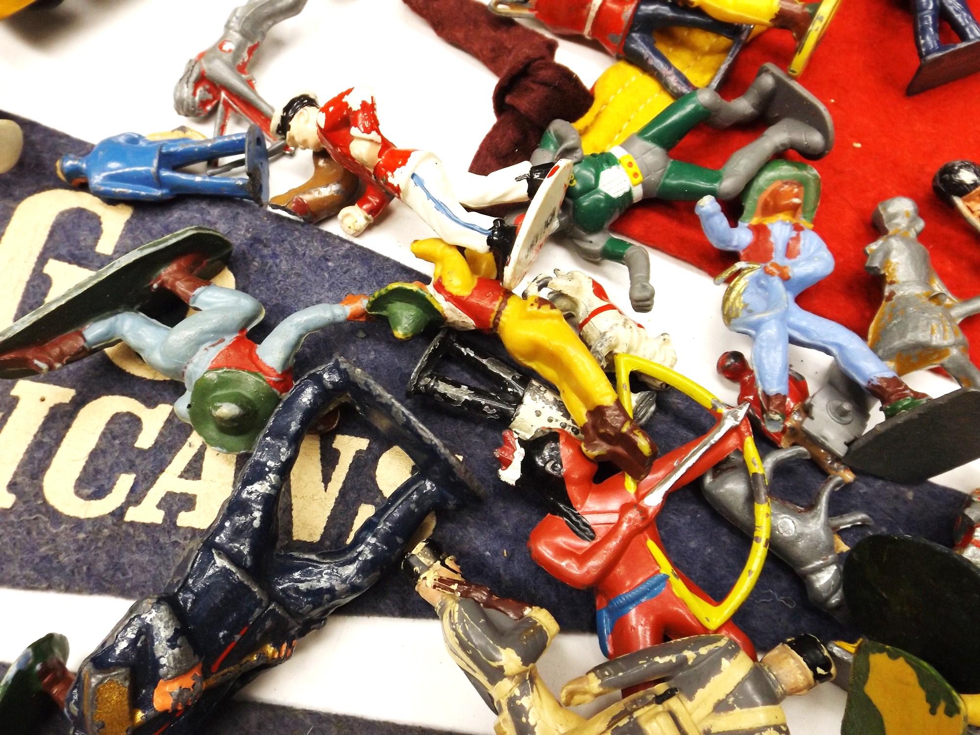 WWII Navy Hats, Vintage Metal Toy Soldiers and Felt Pennants
