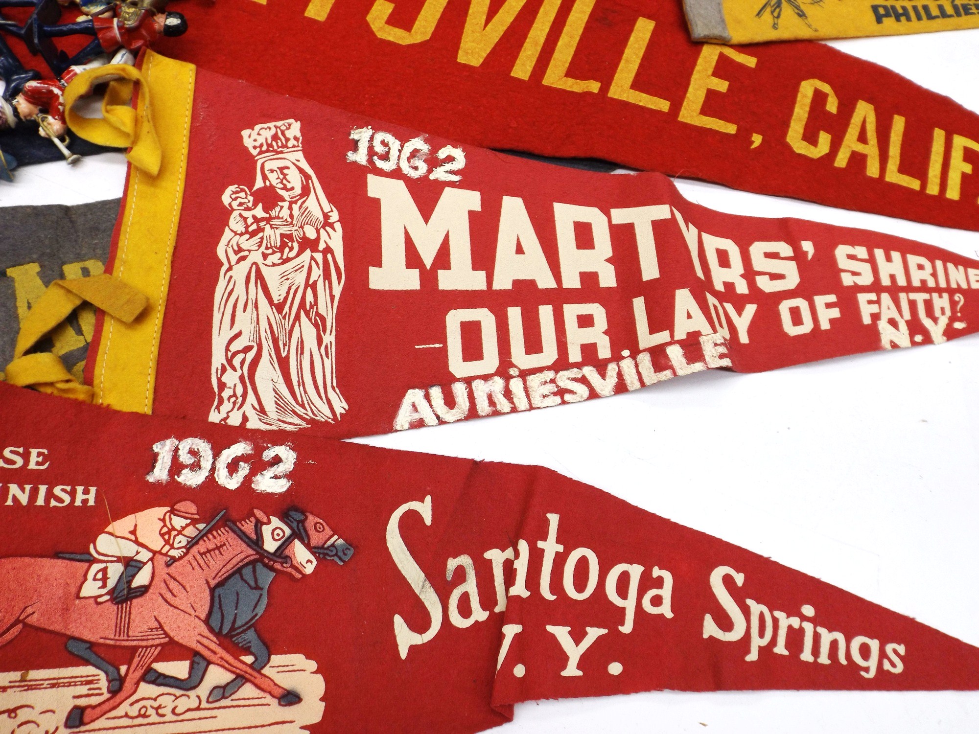 WWII Navy Hats, Vintage Metal Toy Soldiers and Felt Pennants