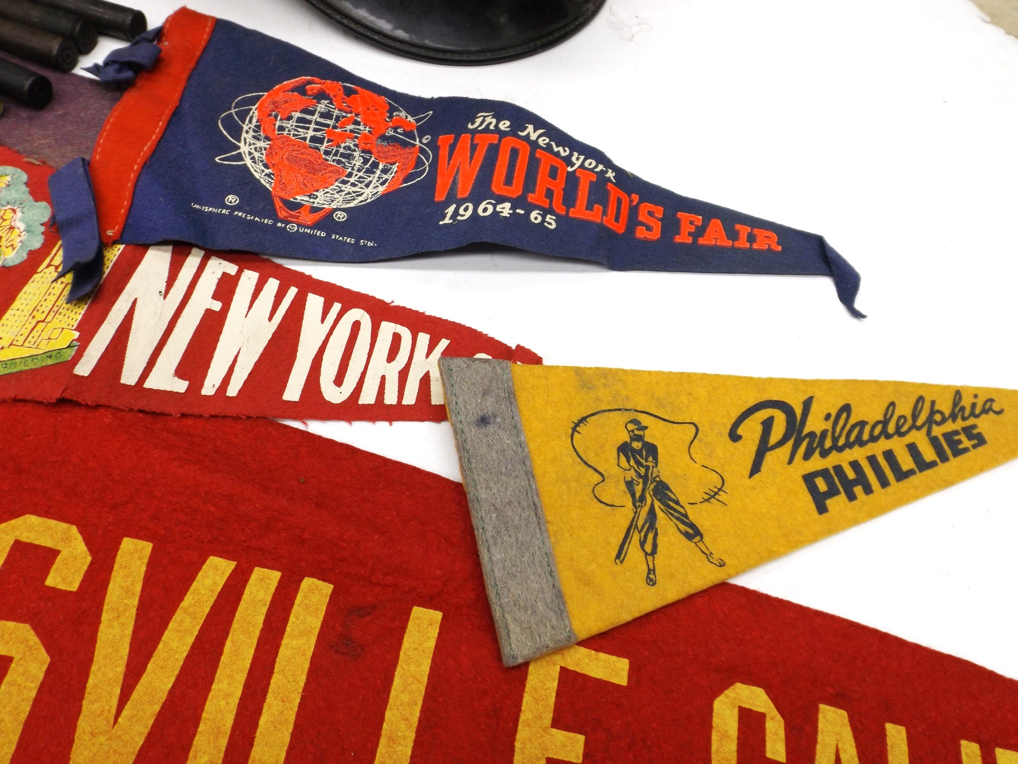 WWII Navy Hats, Vintage Metal Toy Soldiers and Felt Pennants