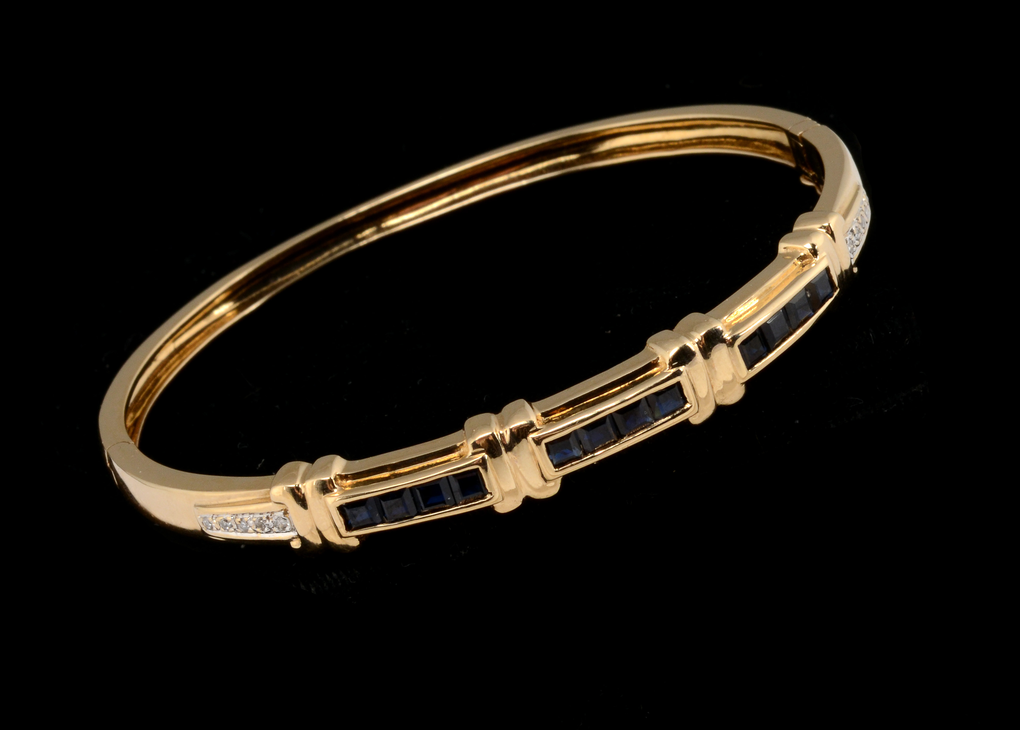 14K Yellow Gold Diamond and Sapphire Bangle Bracelet