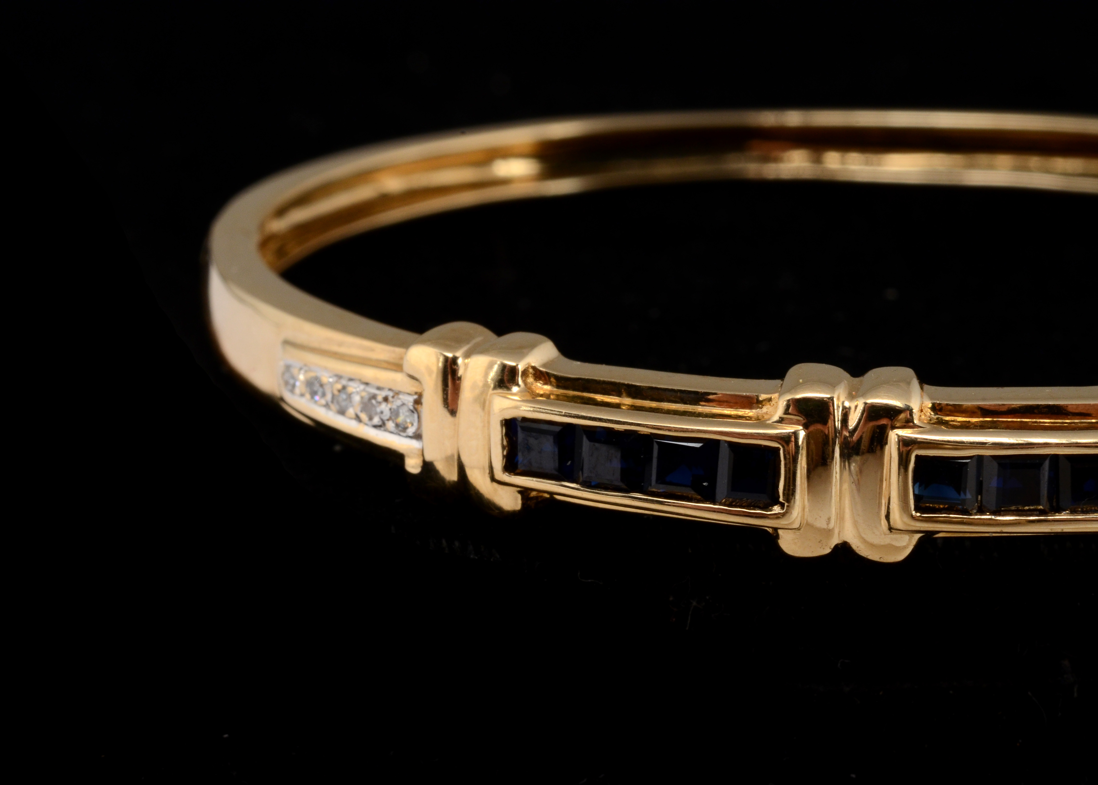 14K Yellow Gold Diamond and Sapphire Bangle Bracelet