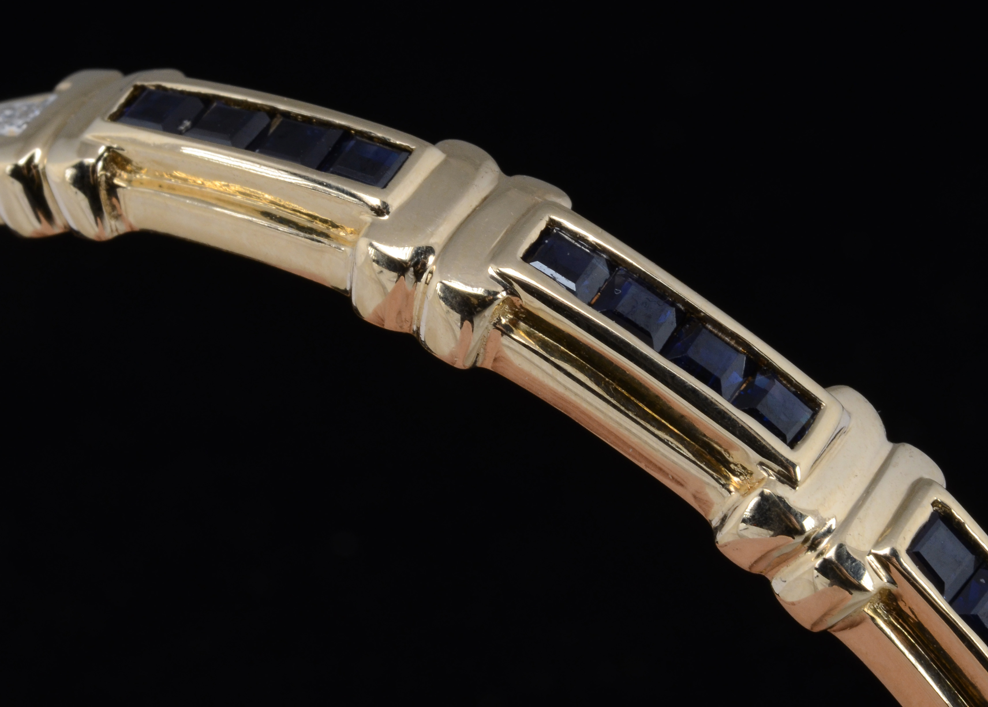 14K Yellow Gold Diamond and Sapphire Bangle Bracelet